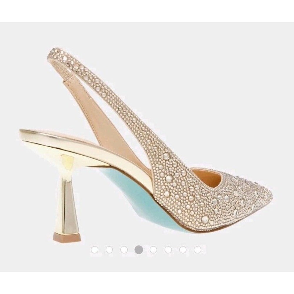 Betsey Johnson Clark Gold Rhinestone Curved Kitten Heels Size 8.5 Wide Glam - Picture 3 of 13